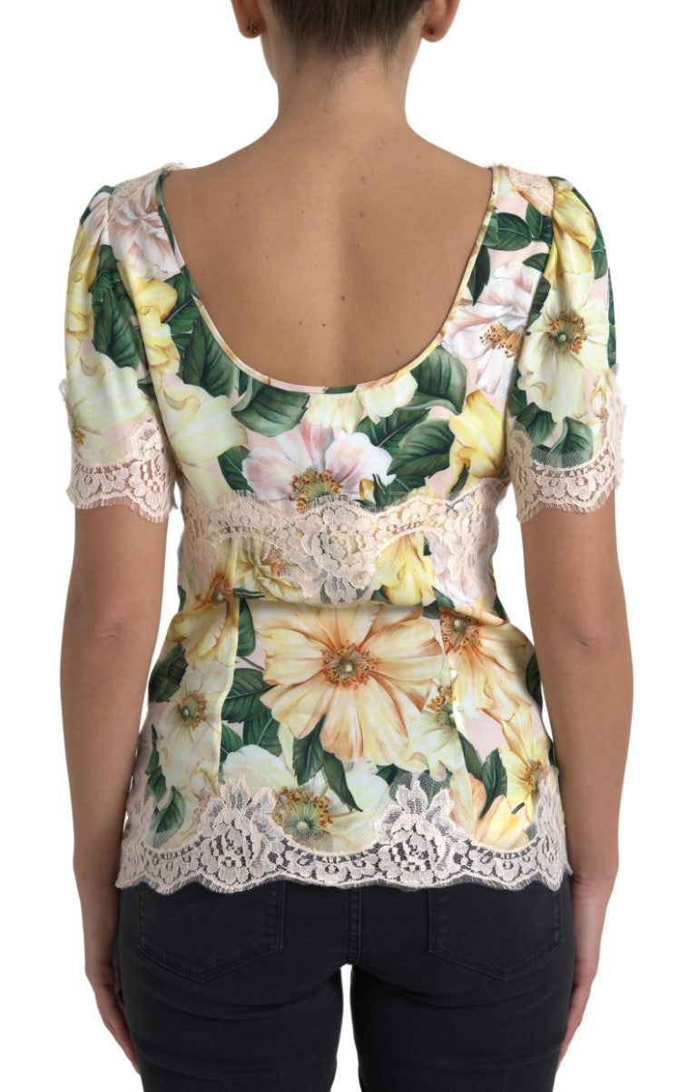 Floral-Print Silk-Blend Lace Blouse — Multicolor