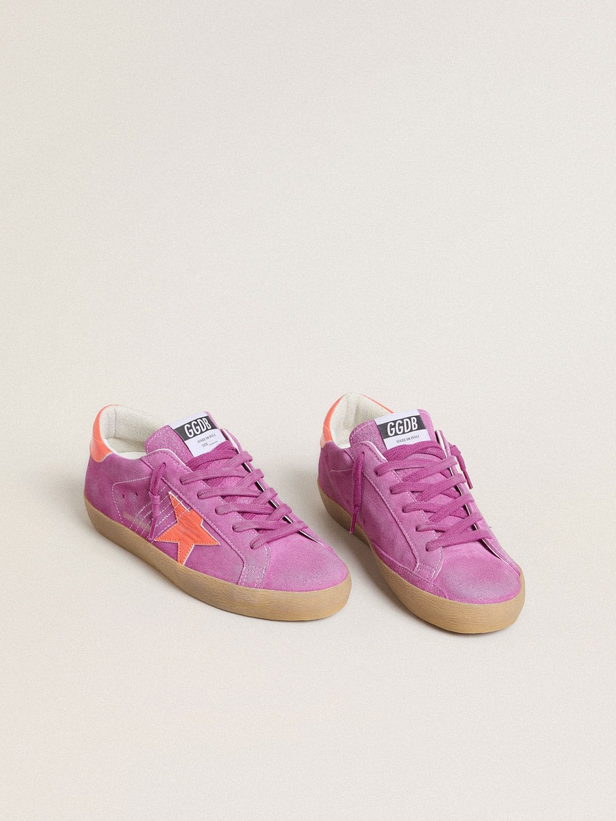 Golden Goose - Women's Super-star In Fuchsia Suede With Fluorescent Orange Laminated Leather Star And Heel Tab, Woman