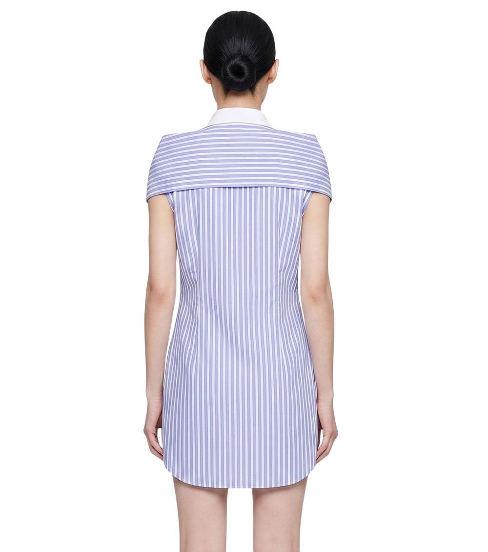 Sky Blue Stripes Shirt Collar Mini Dress