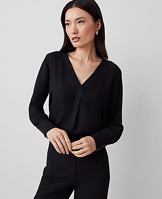 Ann Taylor Petite Mixed Media Pleat Front Top