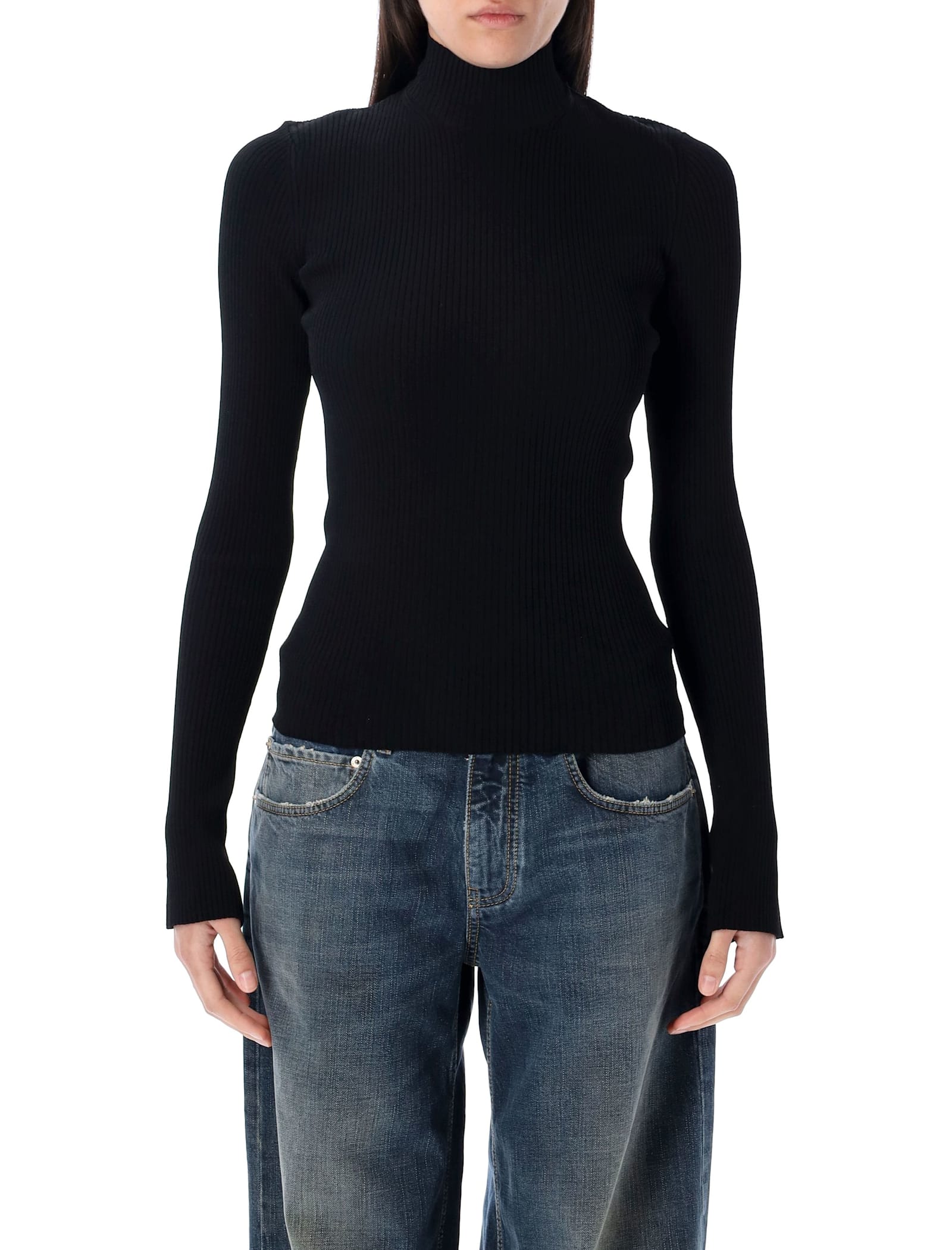 Black Stretch Viscose Blend Top