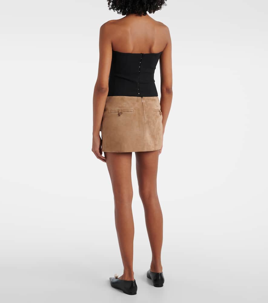 Floral-appliqué leather miniskirt