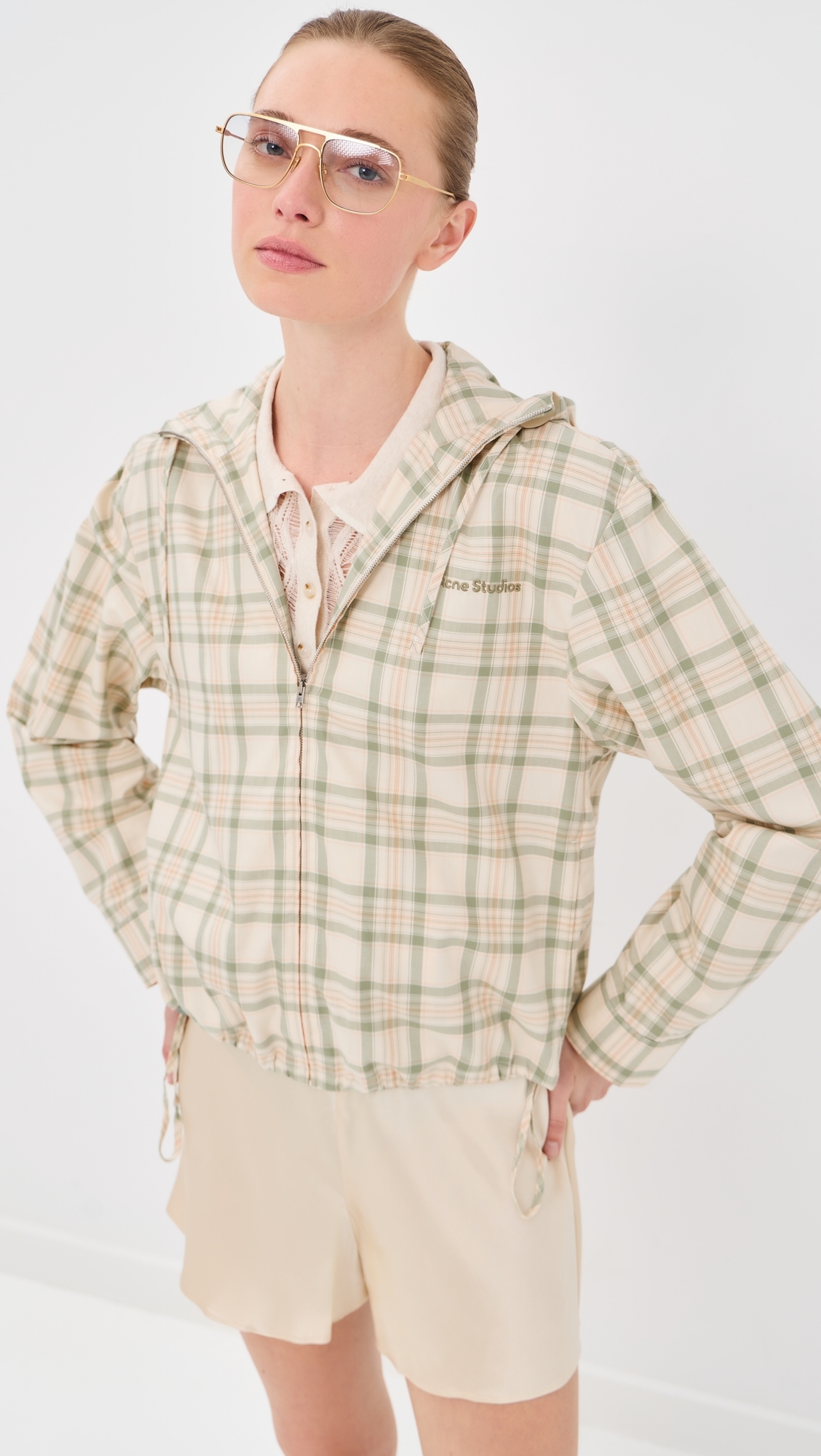 Hooded Check Jacket Green/Orange