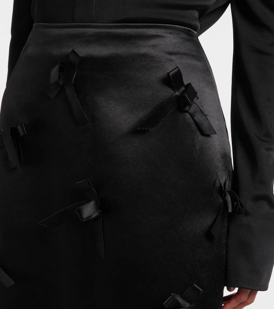 Bow-detail satin midi skirt