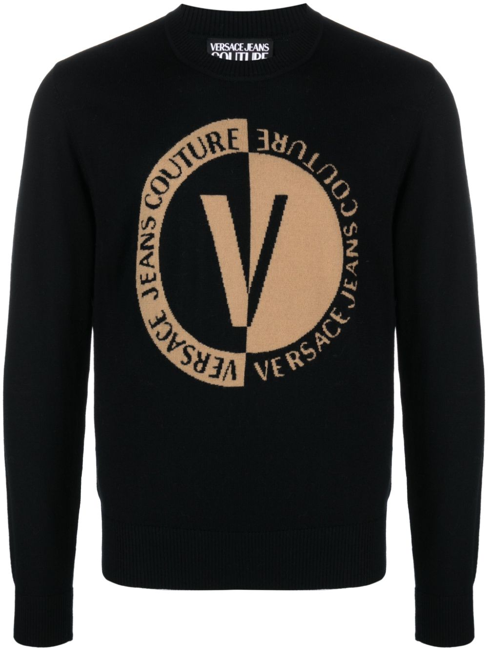 Intarsia-knit logo wool jumper - Black