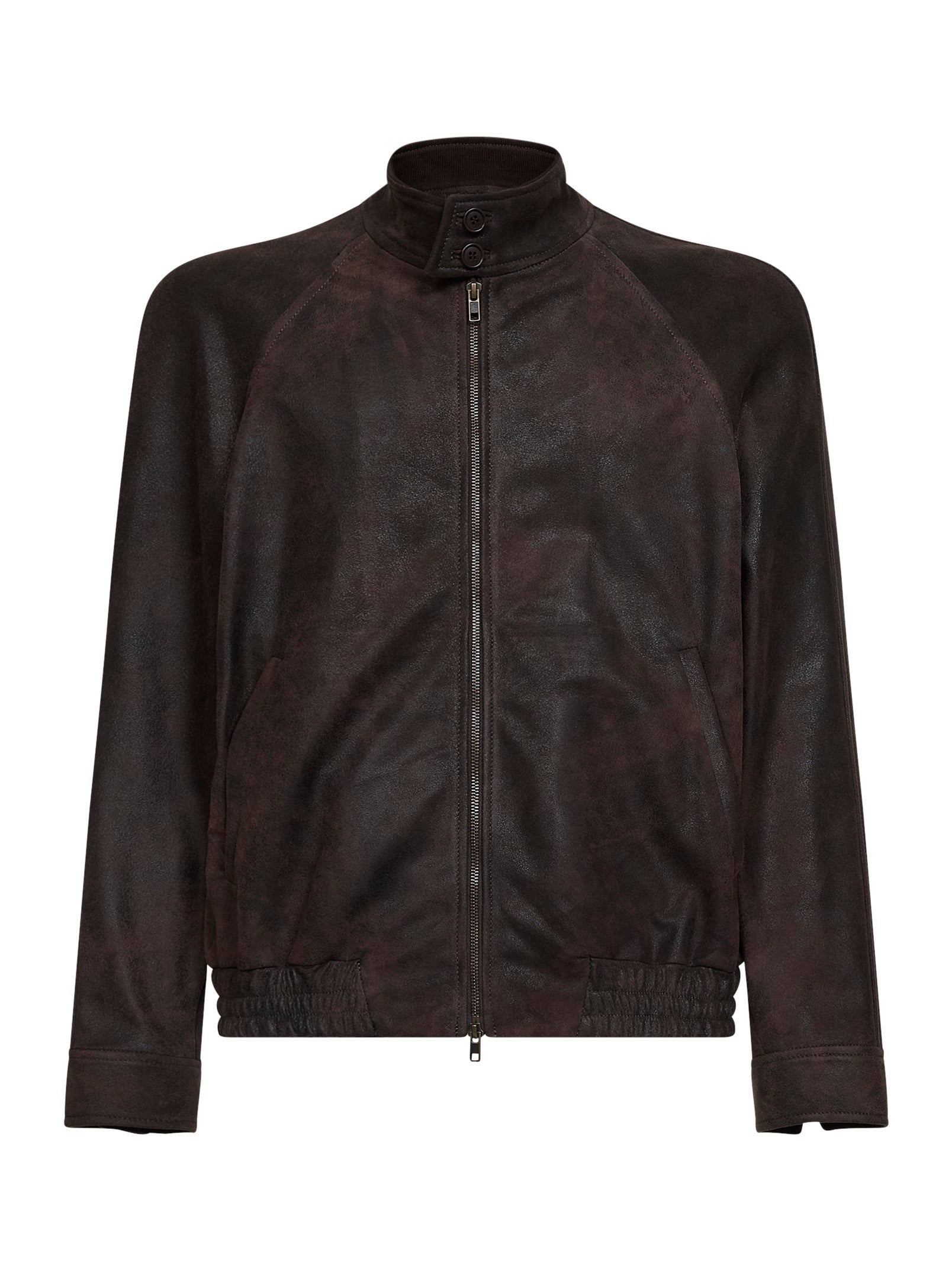 Nubuck Ovine Leather Bomber Jacket — Brown