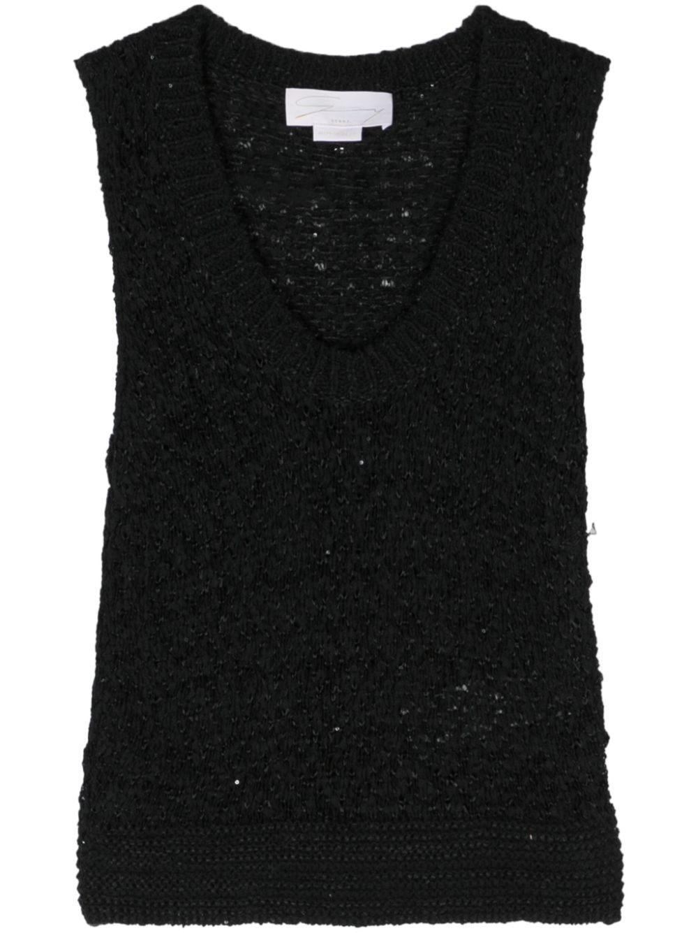 Sequined chunky-knit top - Black