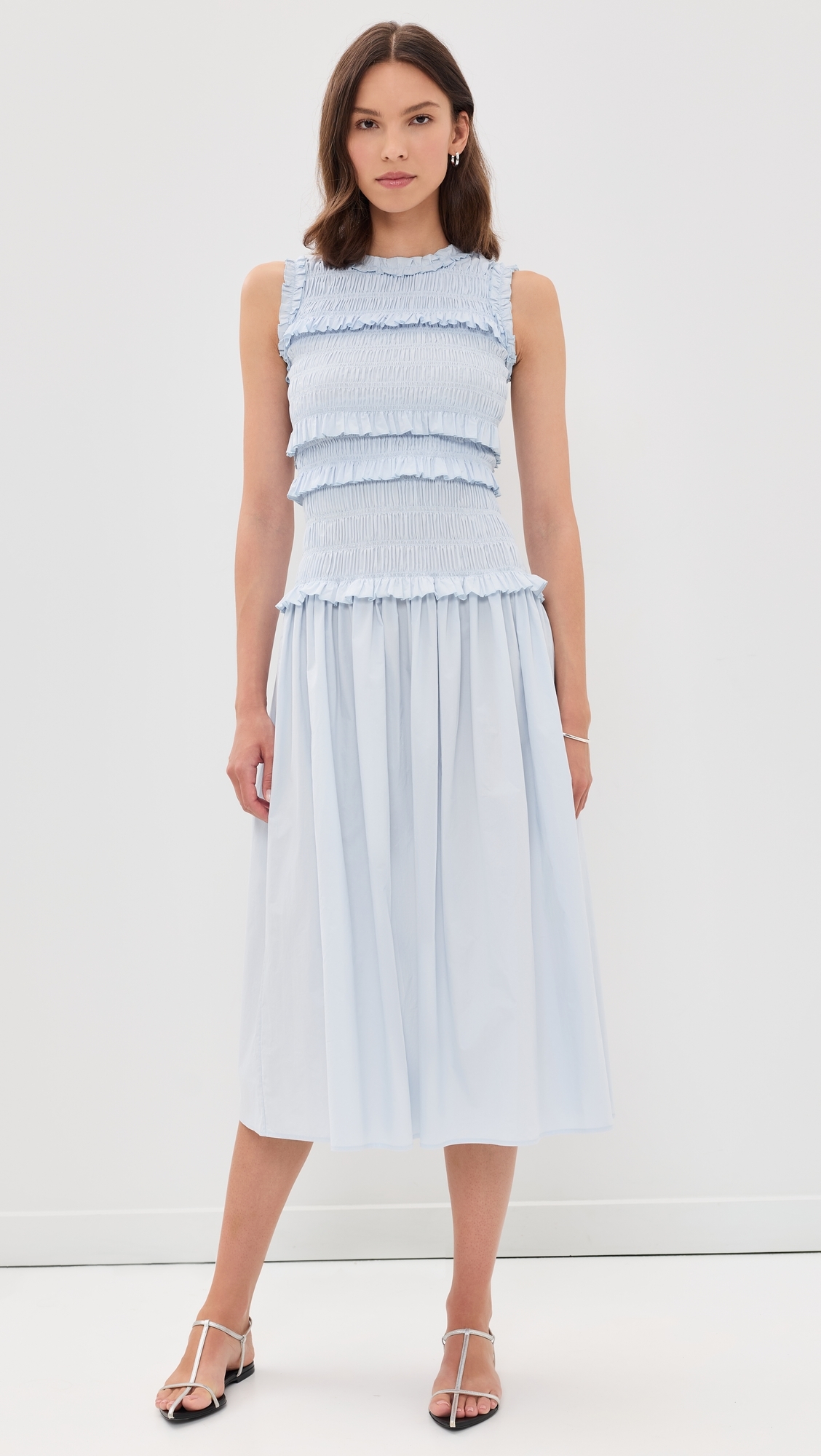 Cotton Smocked Dress Blue