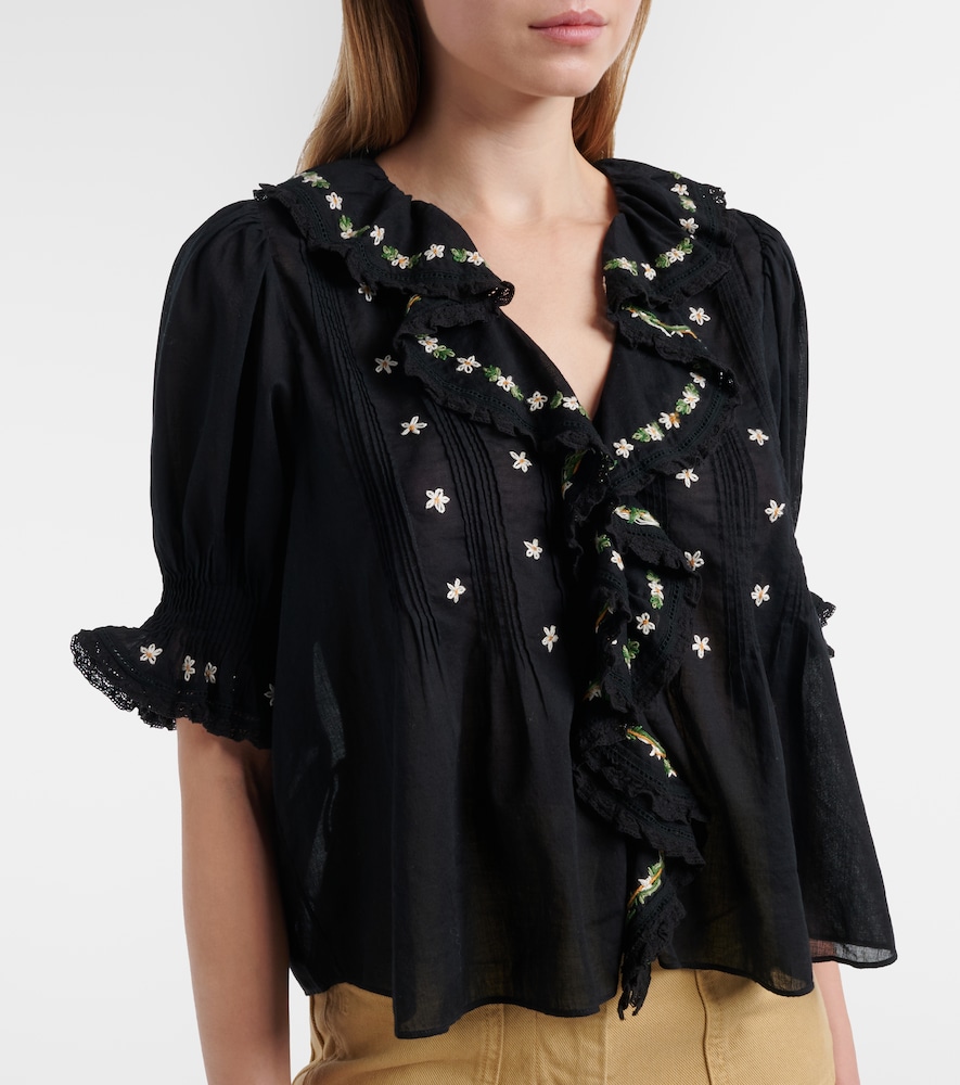 Dôen Hettie floral embroidered ruffled cotton blouse