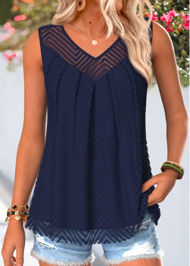 Modlily Navy Double Lined Sleeveless V Neck Tank Top