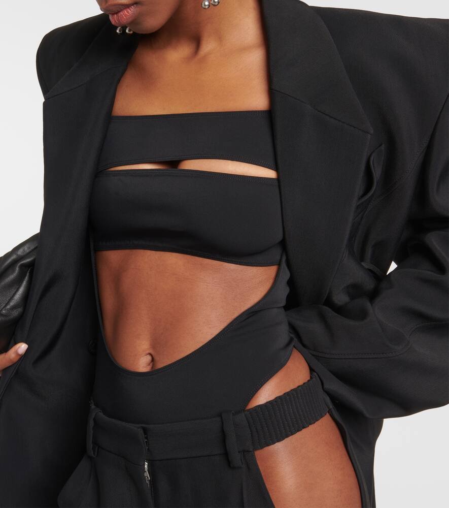 Mugler Circle off-shoulder cutout bodysuit