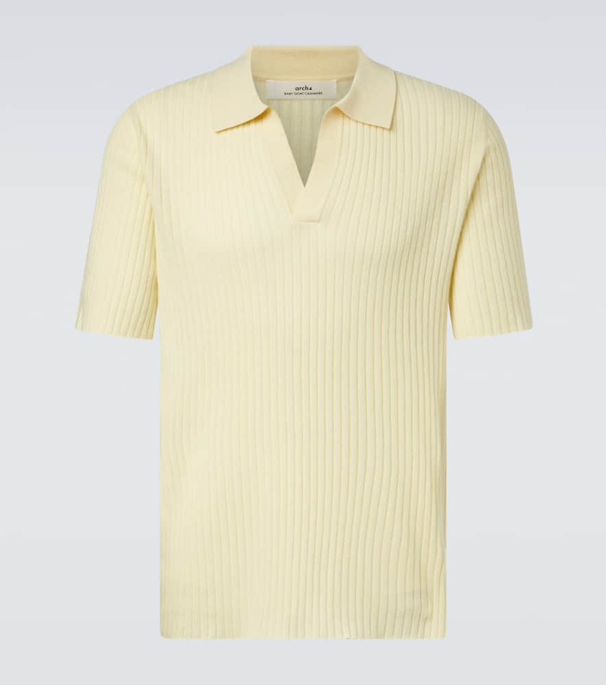 Ribbed-knit cashmere polo shirt