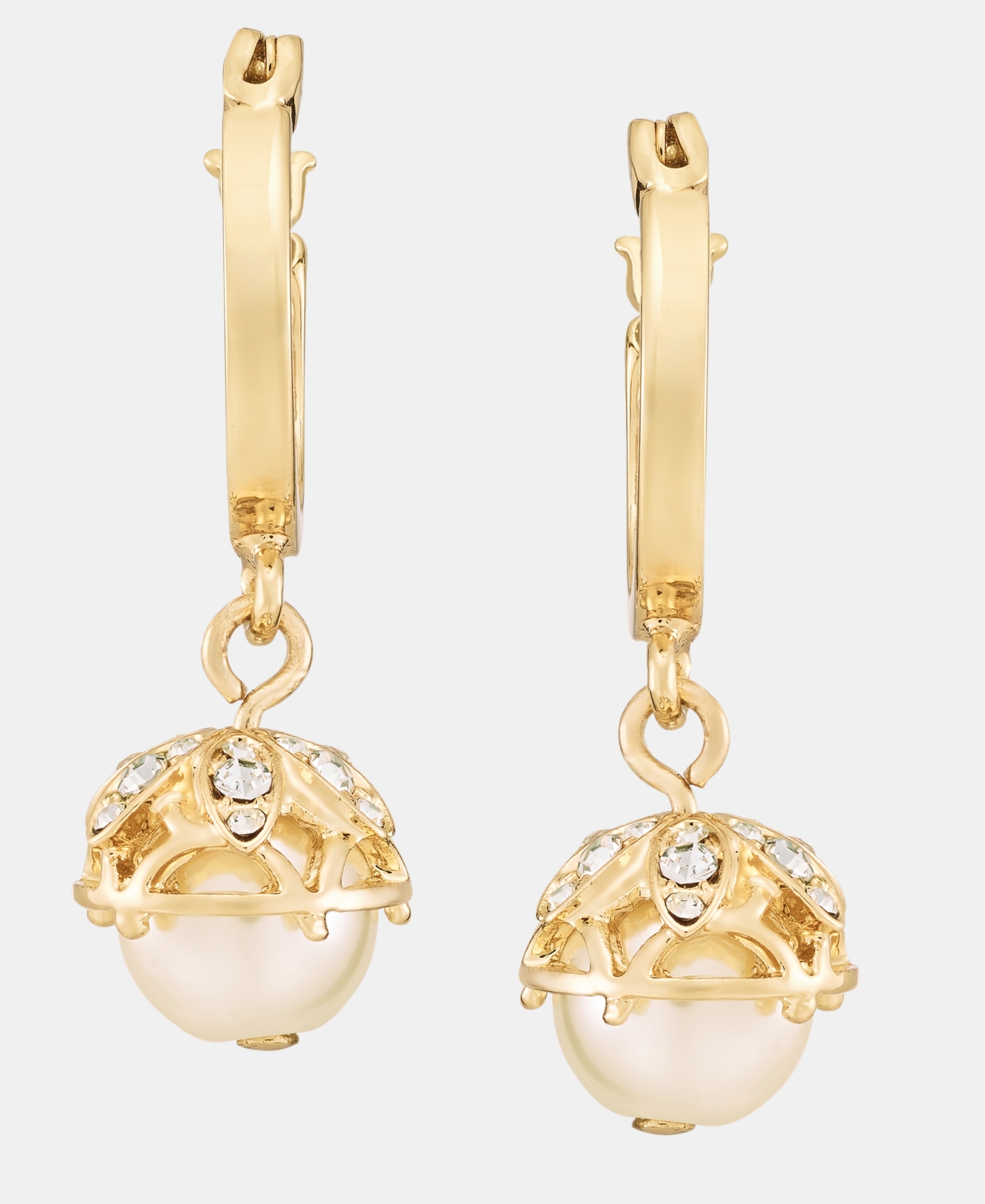 Pave & Imitation Pearl Charm Hoop Earrings - Silver