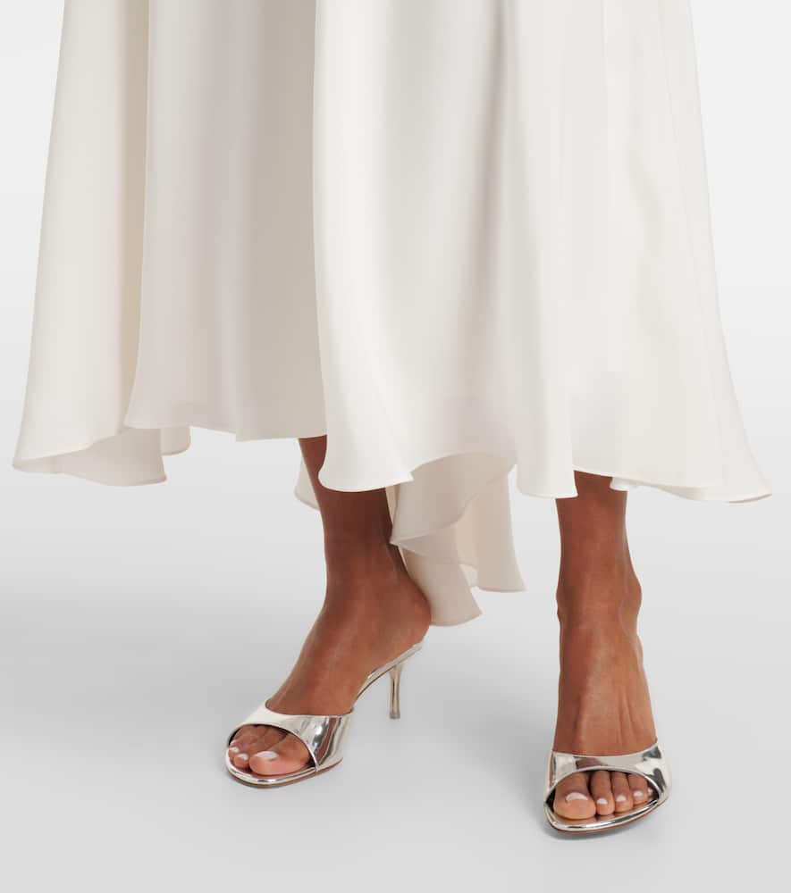 Floral-appliqué silk crêpe gown