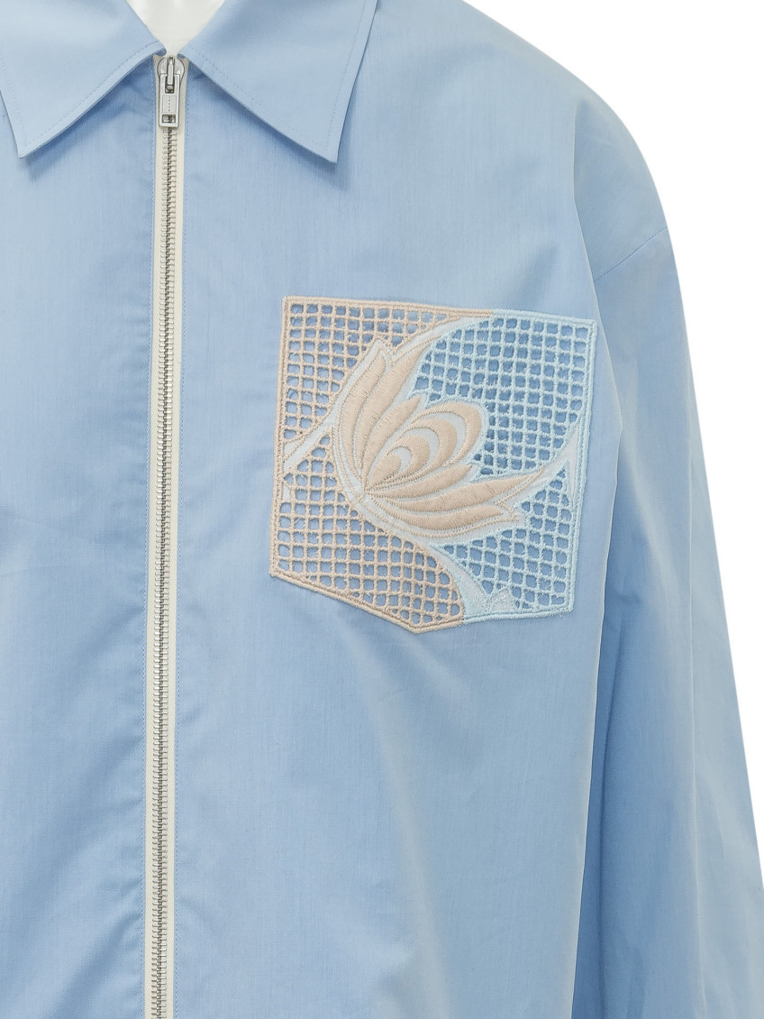 Blue Embroidered Oversized Shirt