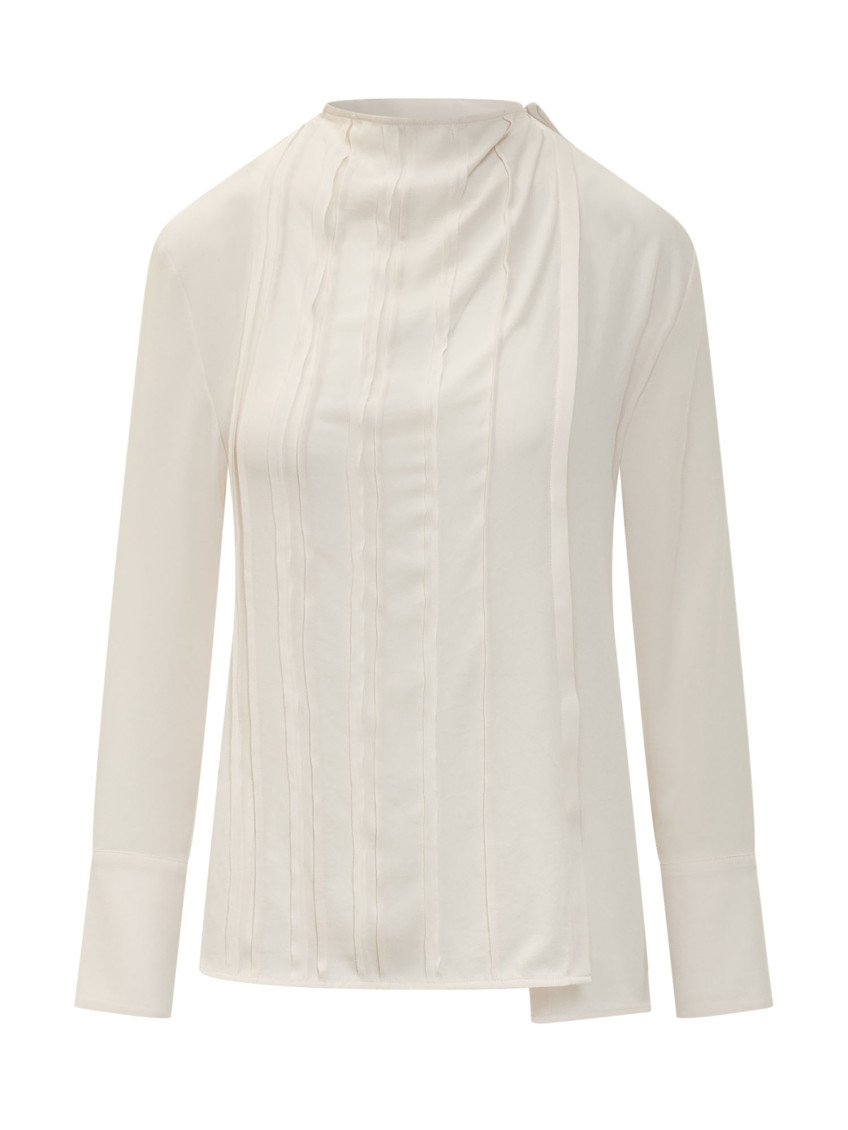 Off White Pleated Round Neck Top