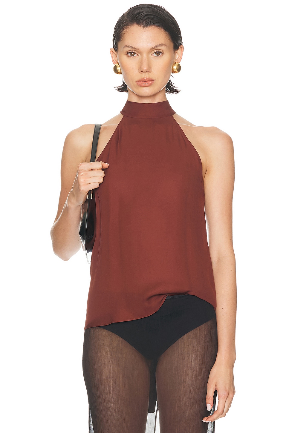 NILI LOTAN Alla Halterneck Top in Burgundy - Rust.  8 also in 0, 2