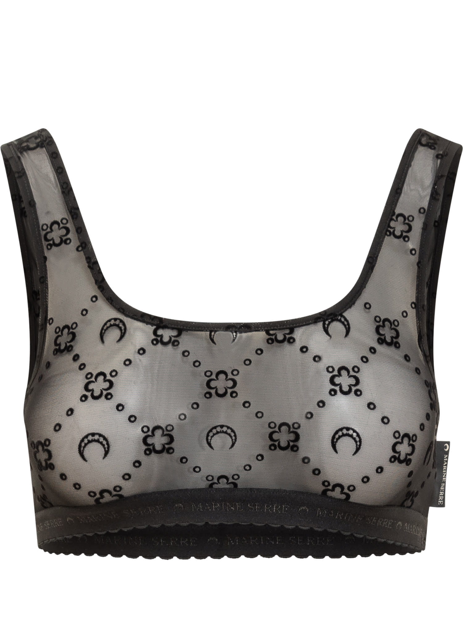 Moonogram flocked tulle bralette - Black