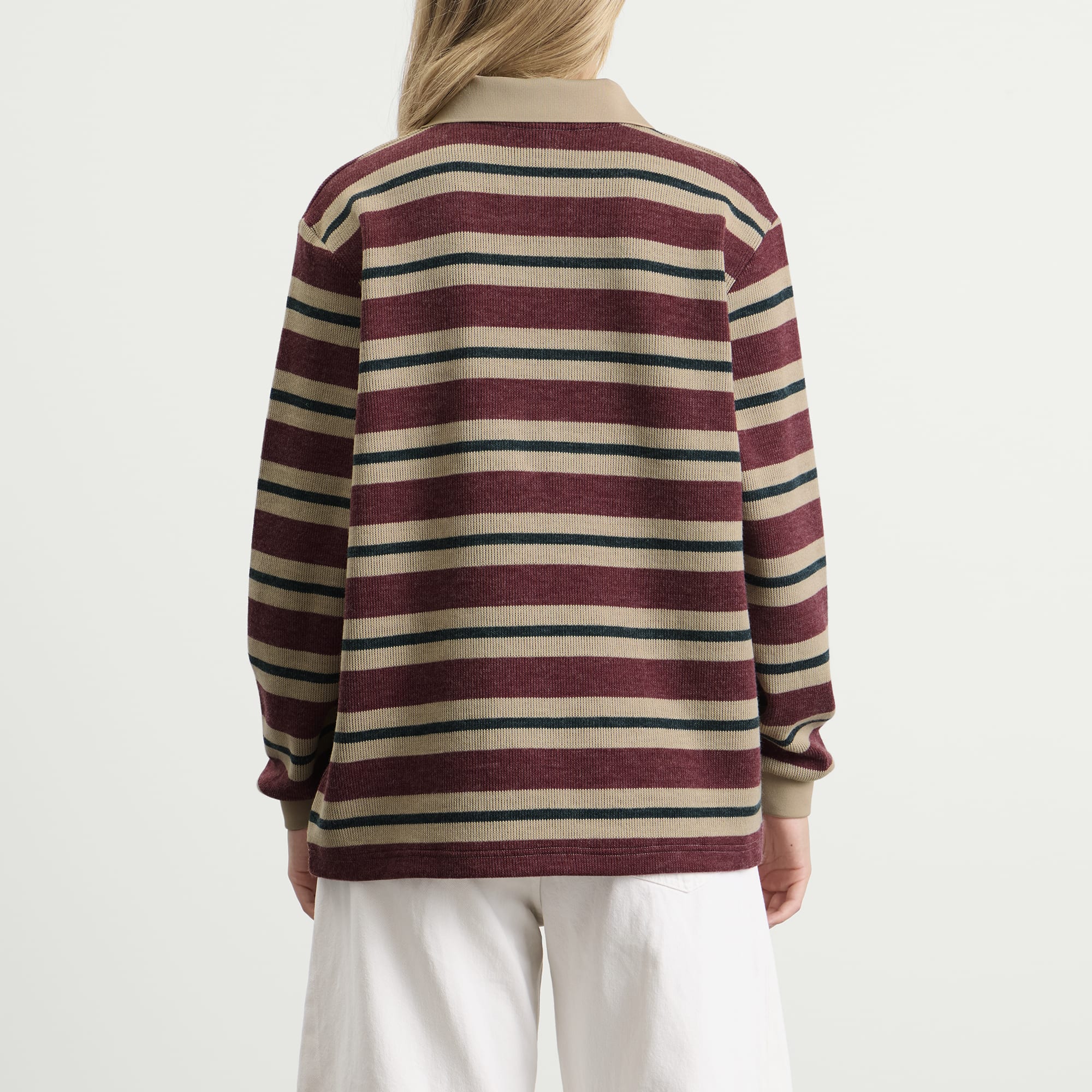 Women's Striped Polo Knit Jumper Shadow Red