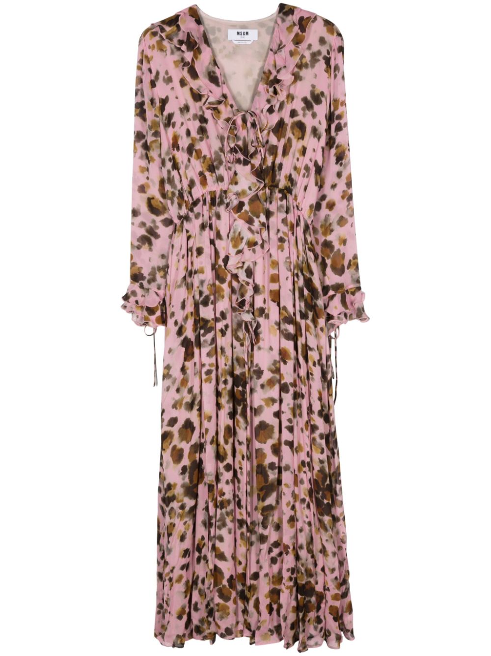 Abstract-print ruffle-detailing dress - Pink