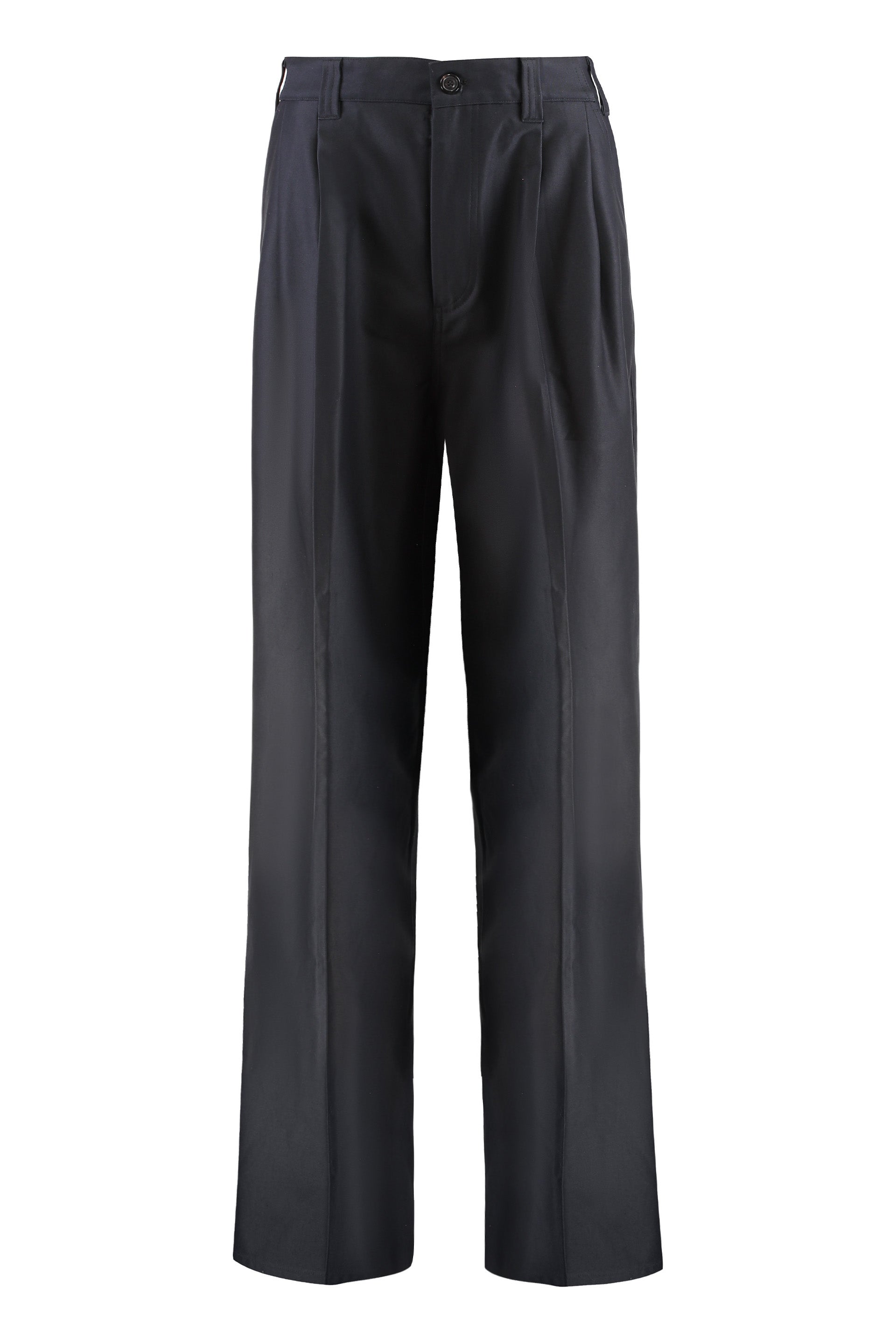 Women's Cotton Chino Trousers with High-Waisted Pleats