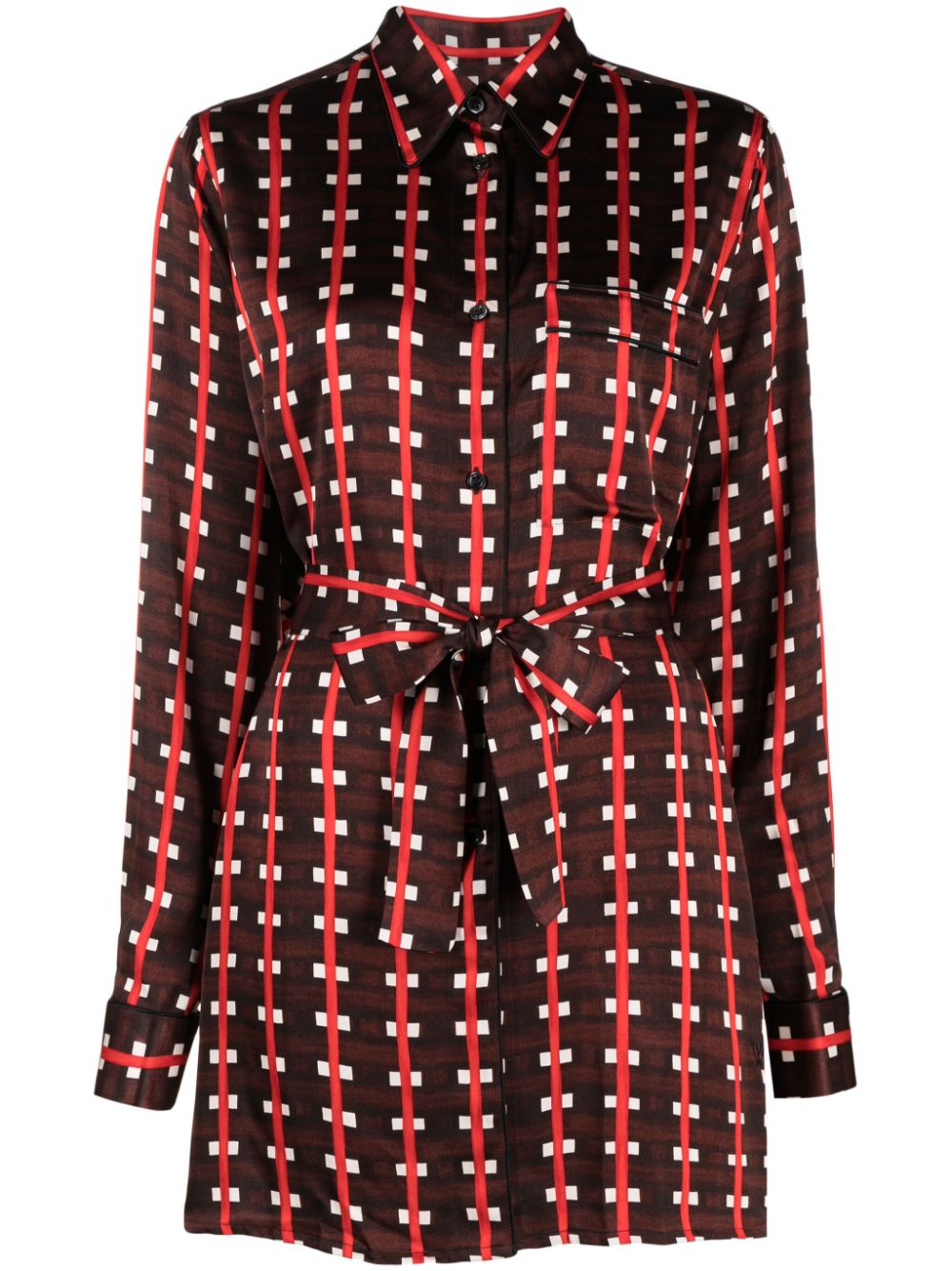Check-print tie-waist blouse - Brown
