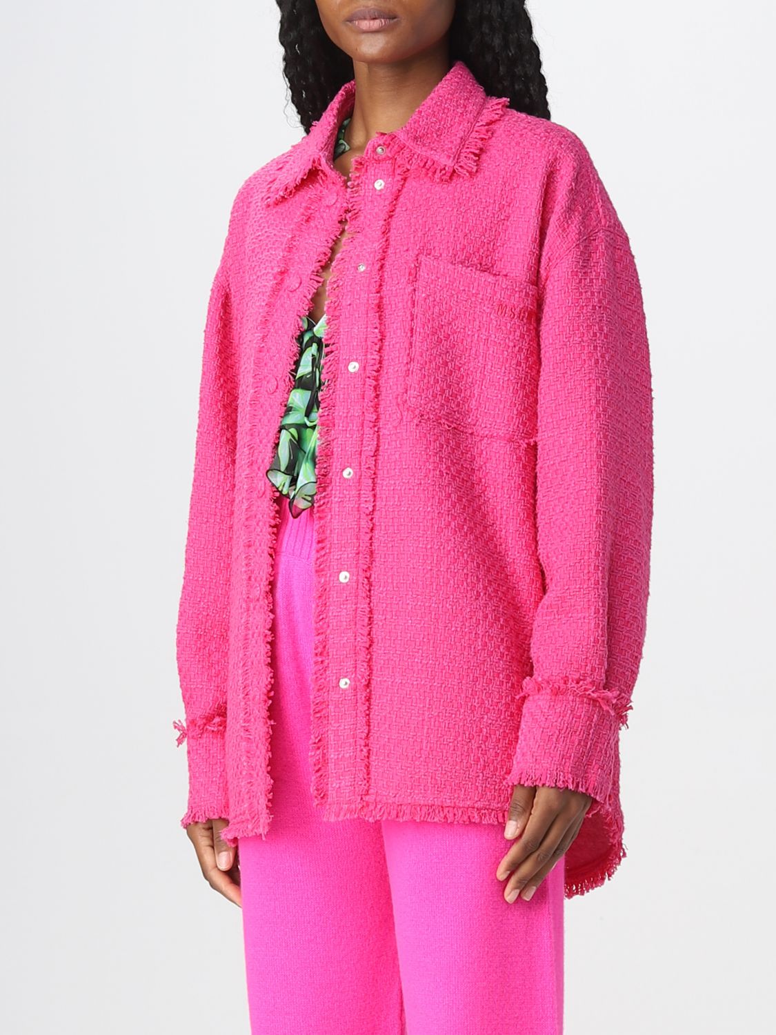 Long-sleeve frayed-edge shirt