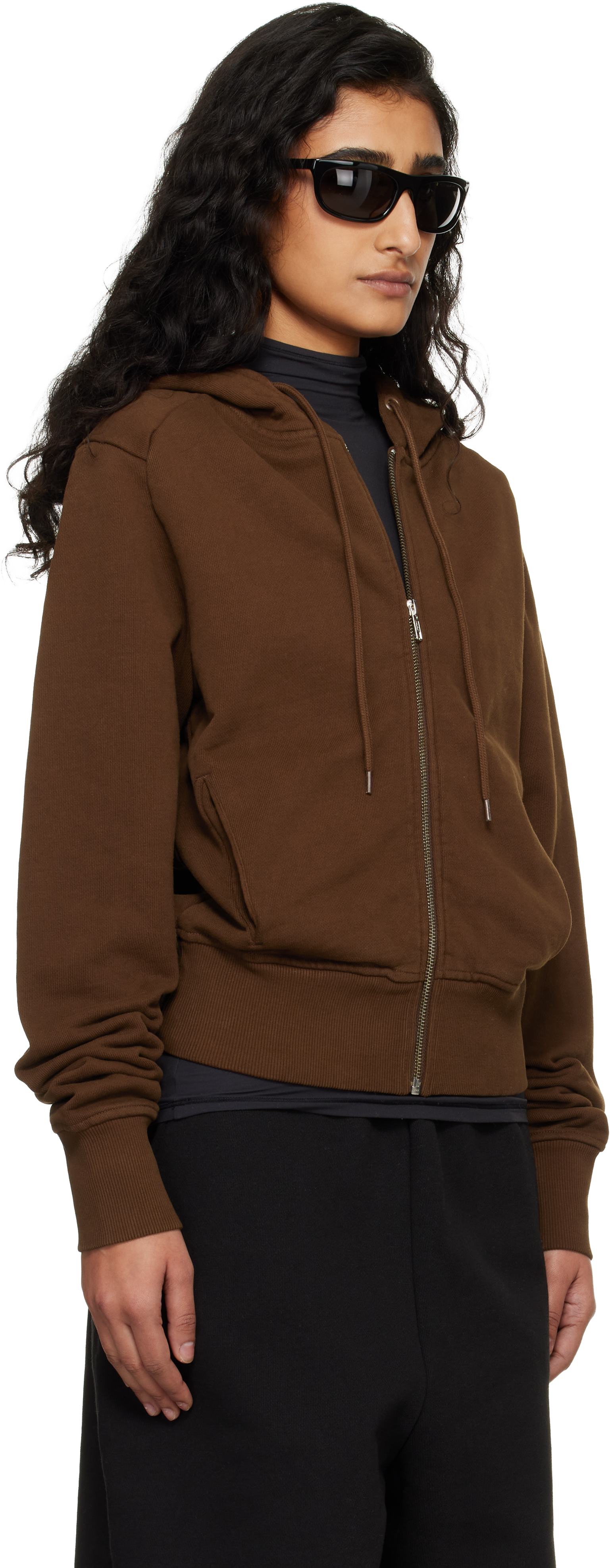 Brown Slim Zip Up Hoodie