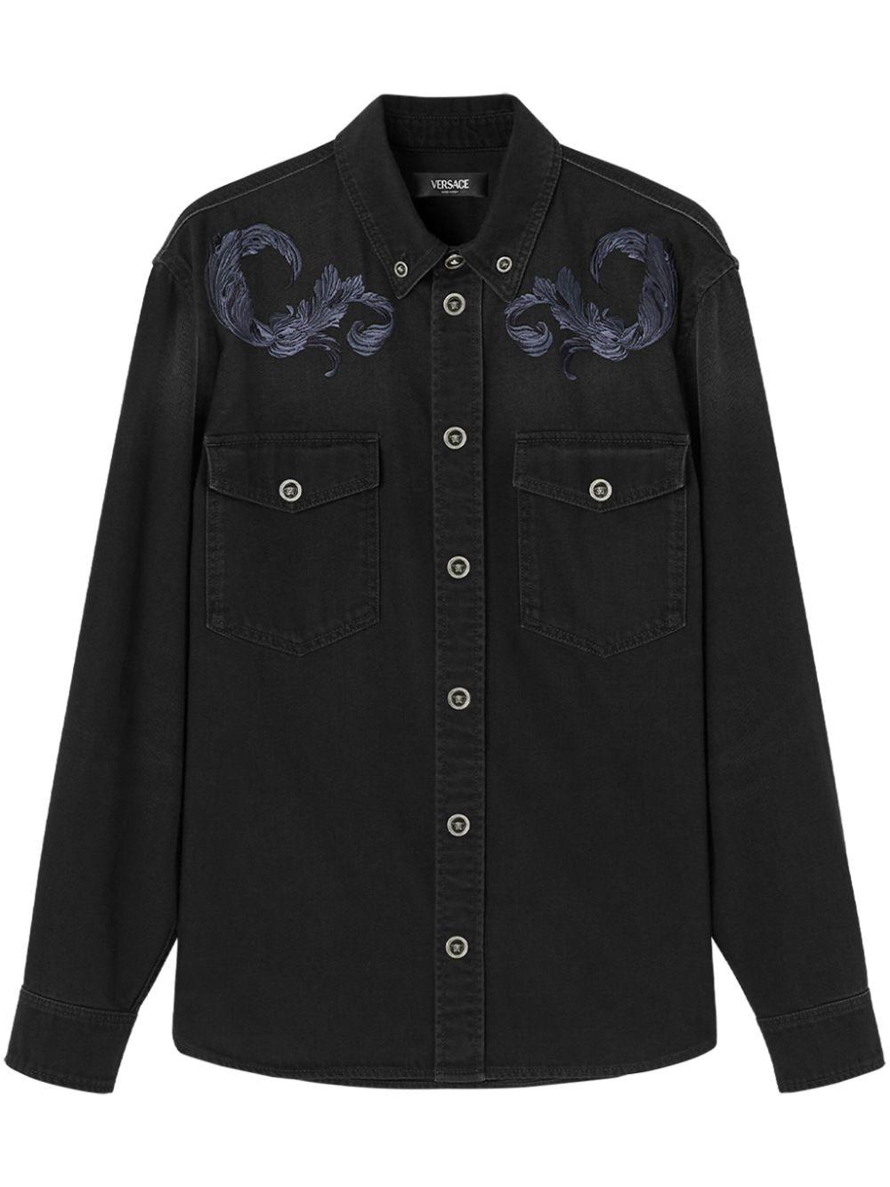 Embroidered-design denim shirt - Black