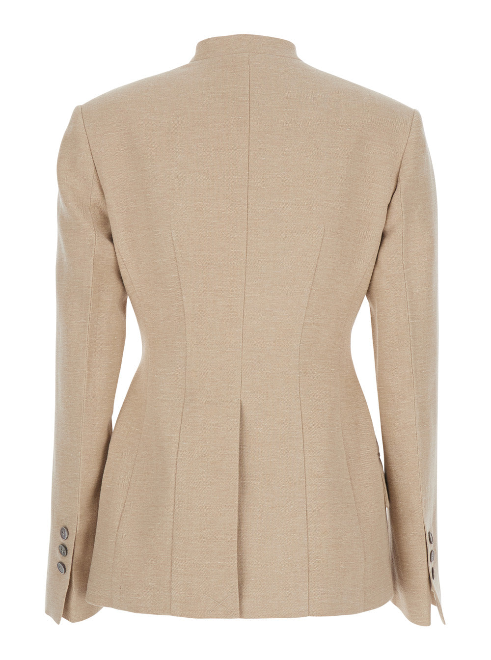 Double-Breasted Linen-Cotton Blend Blazer — Beige