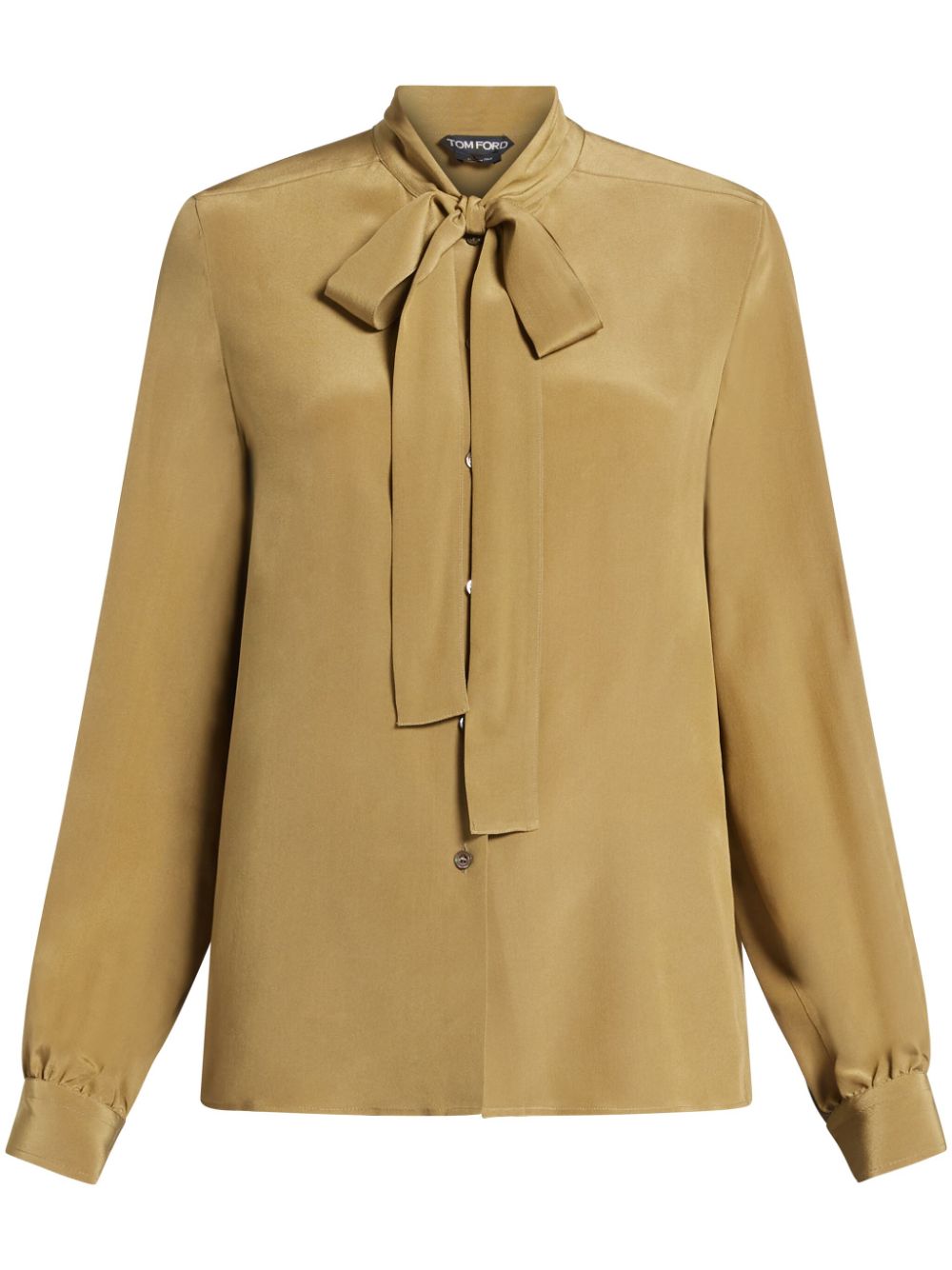 Ribbon tie-neck silk blouse - Green