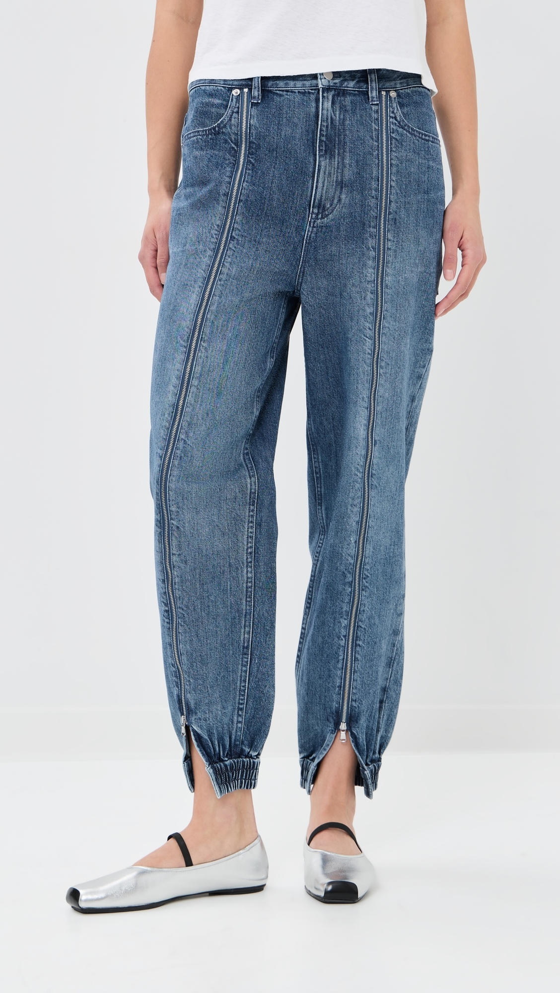 Zippered Denim Joggers Classic Blue