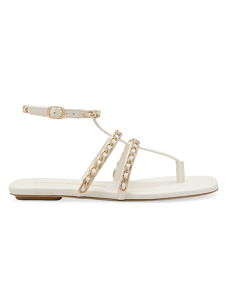 Women's Soluxe Crystal-Embellished Leather Flat Sandals - Cream