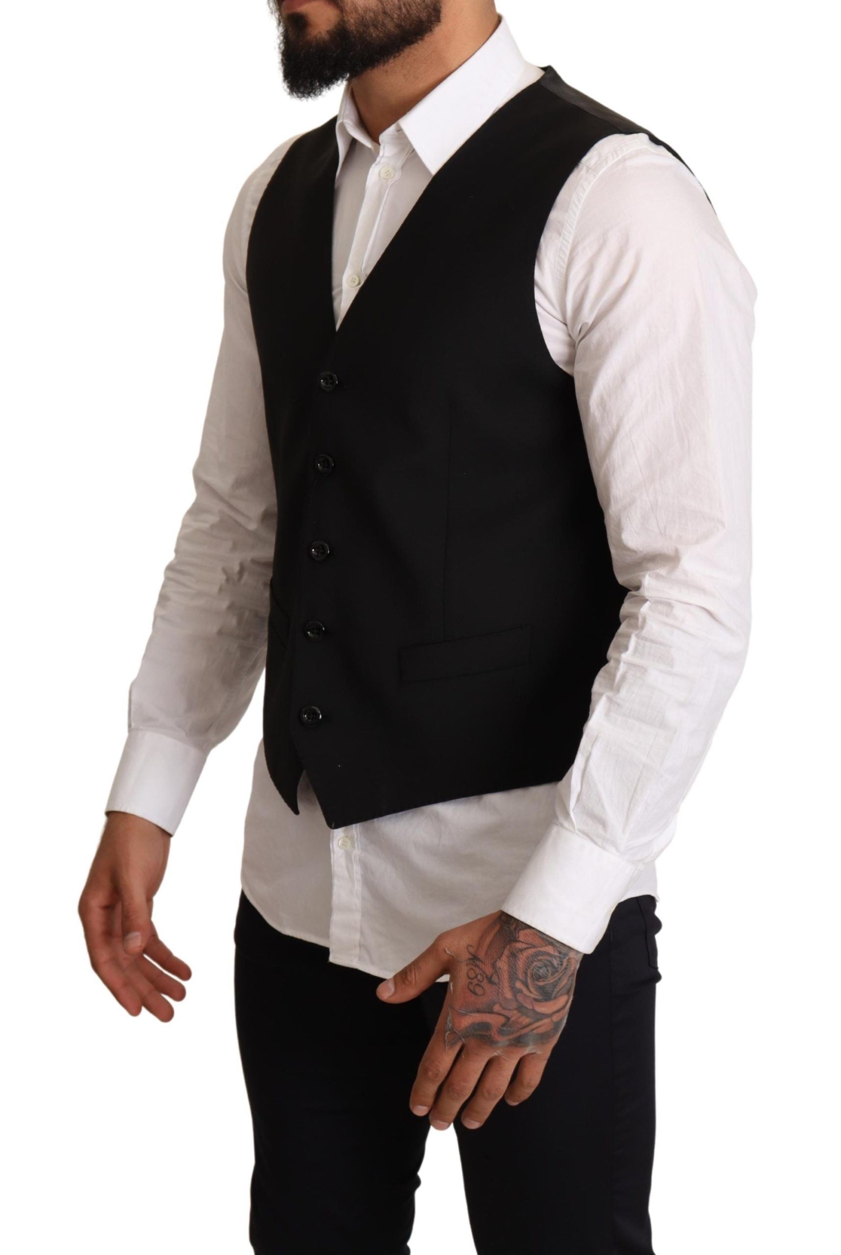 Wool-Blend Formal Vest — Black