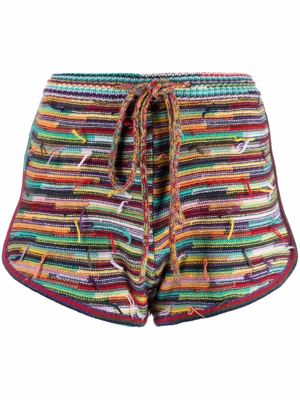 Horizontal-stripe knitted shorts - Blue