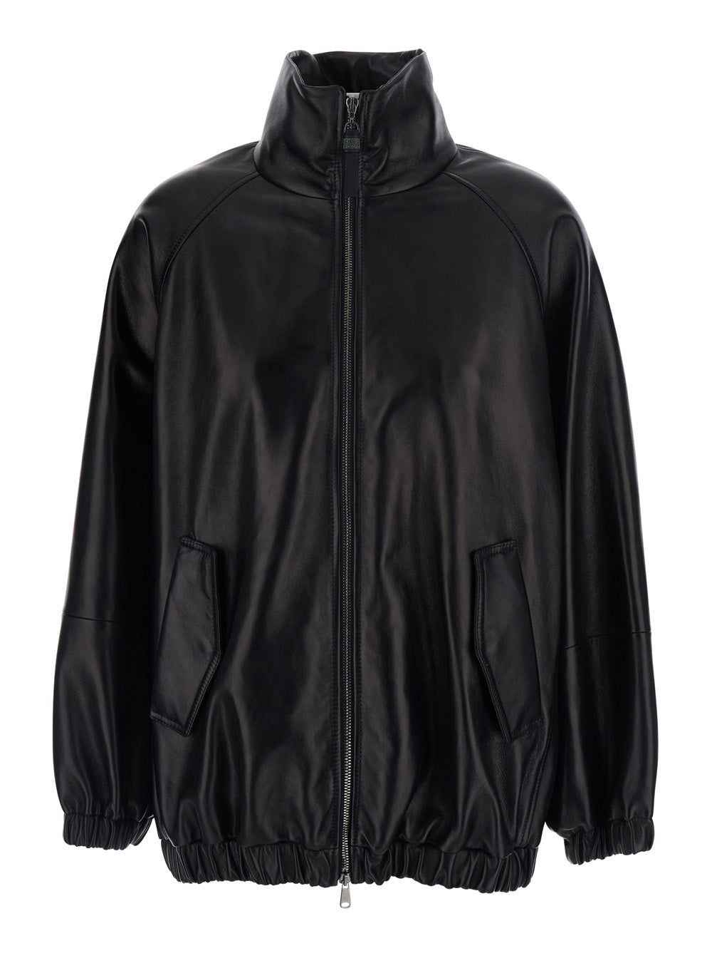 High-Collar Leather Jacket — Black