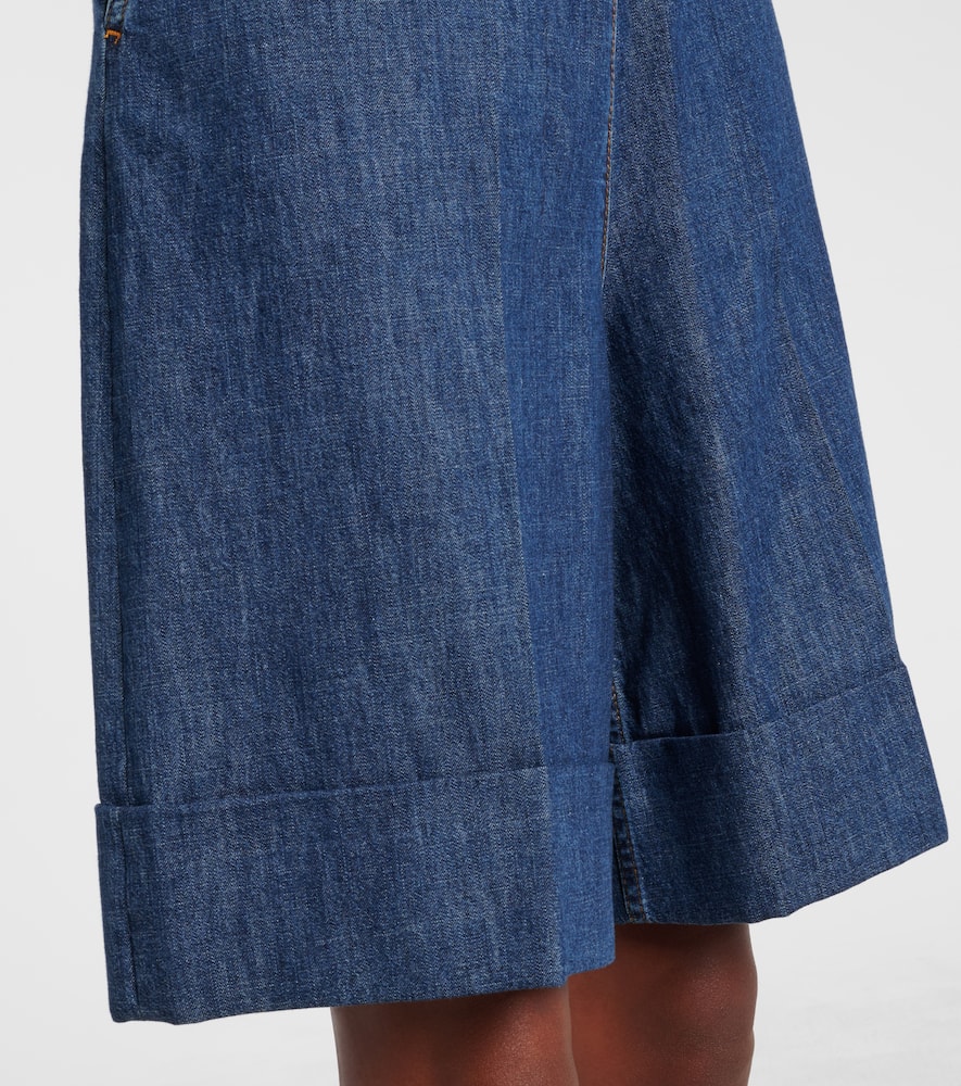 Bow-detail chambray Bermuda shorts