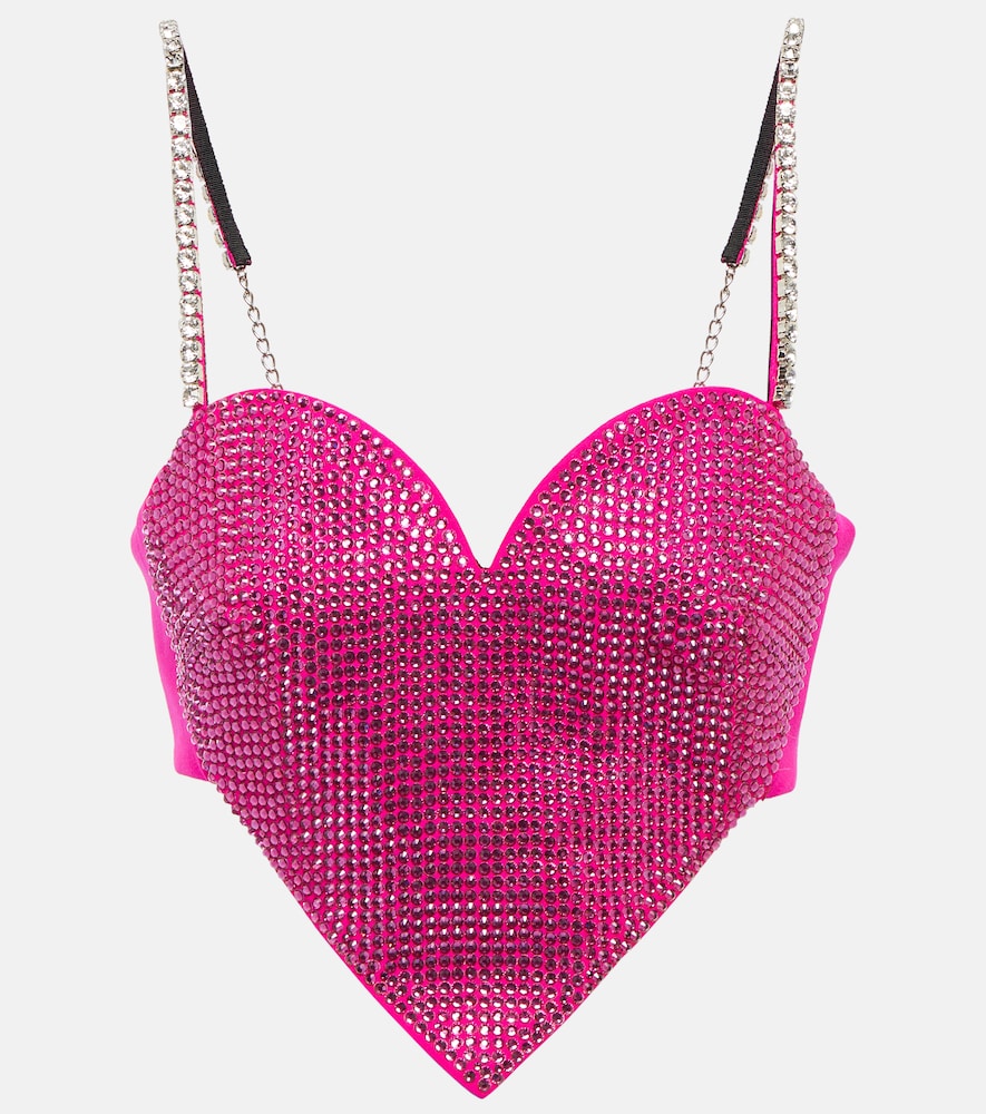 Area Heart crystal-embellished wool crop top