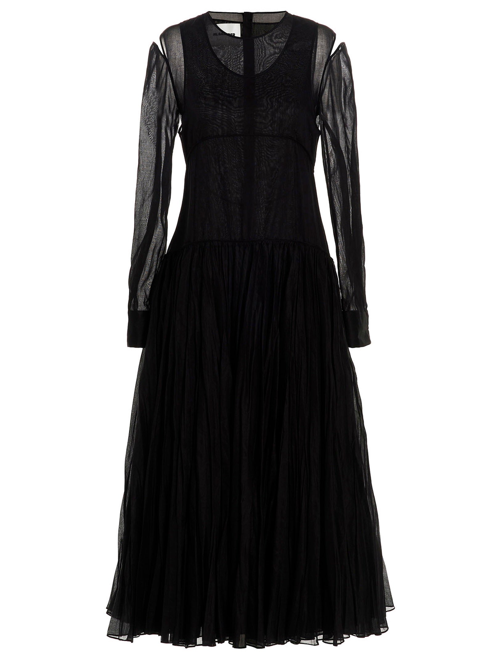 Pleated Chiffon Dress — Black