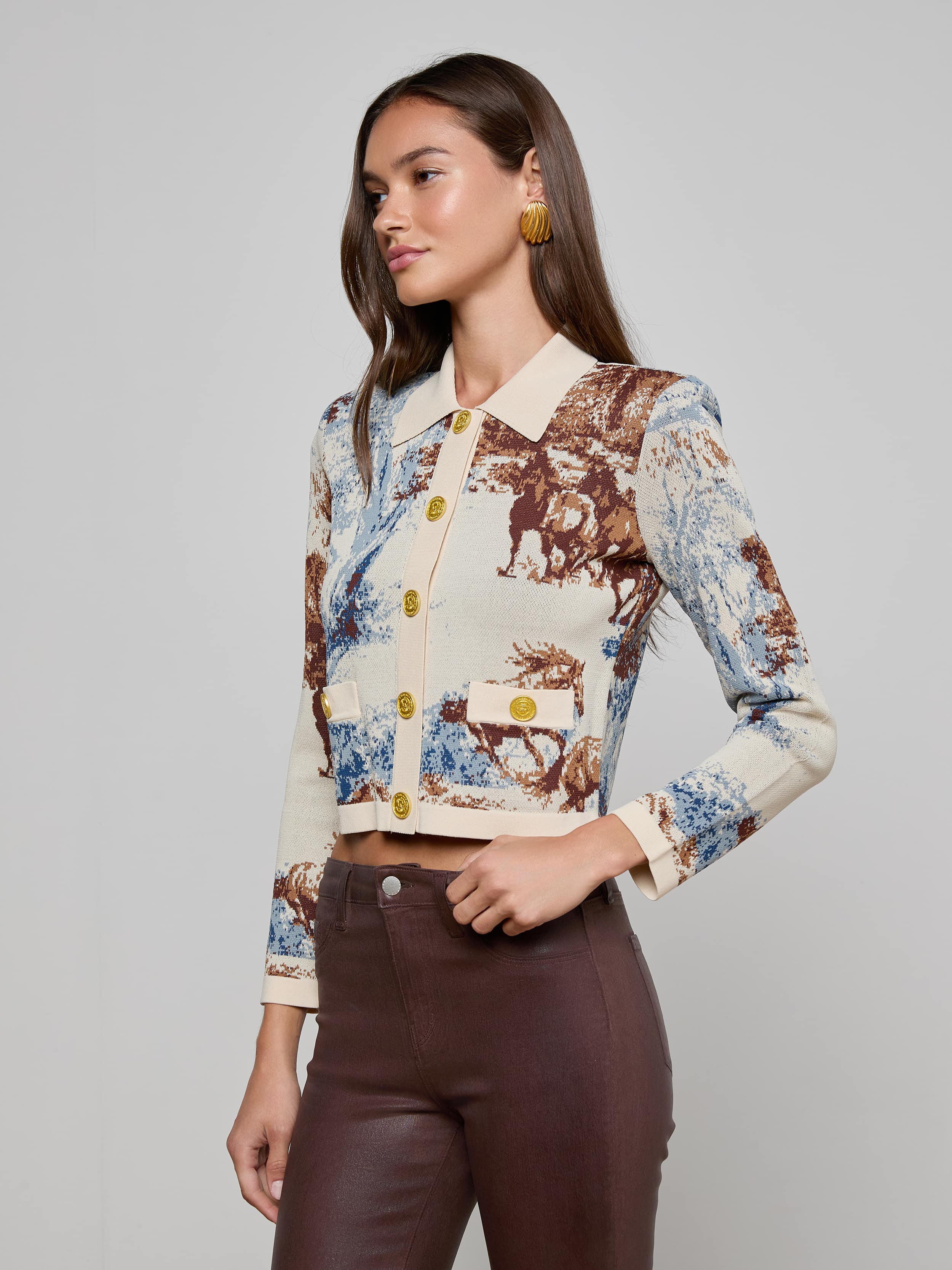 Osiris Jacquard Cardigan In Tan