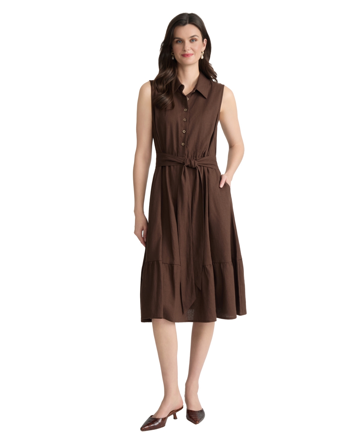 Women's Collared Neck Midi Shirt Dress - Fudge