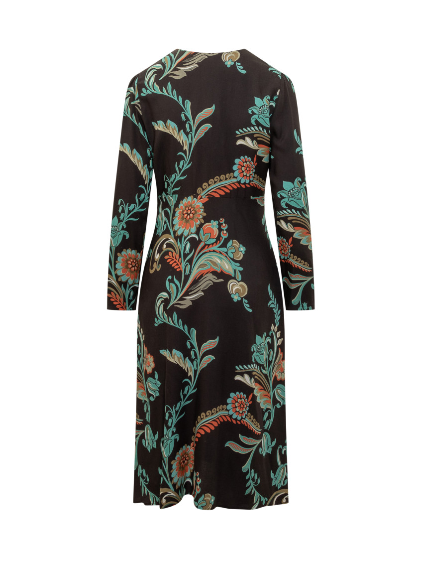 Multicolor Floral Round Neck Midi Dress