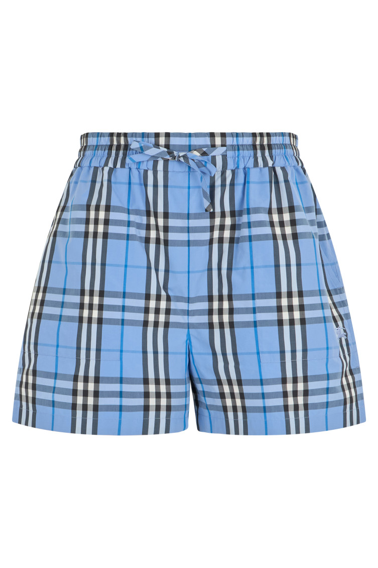 Light Blue Check Drawstring Shorts