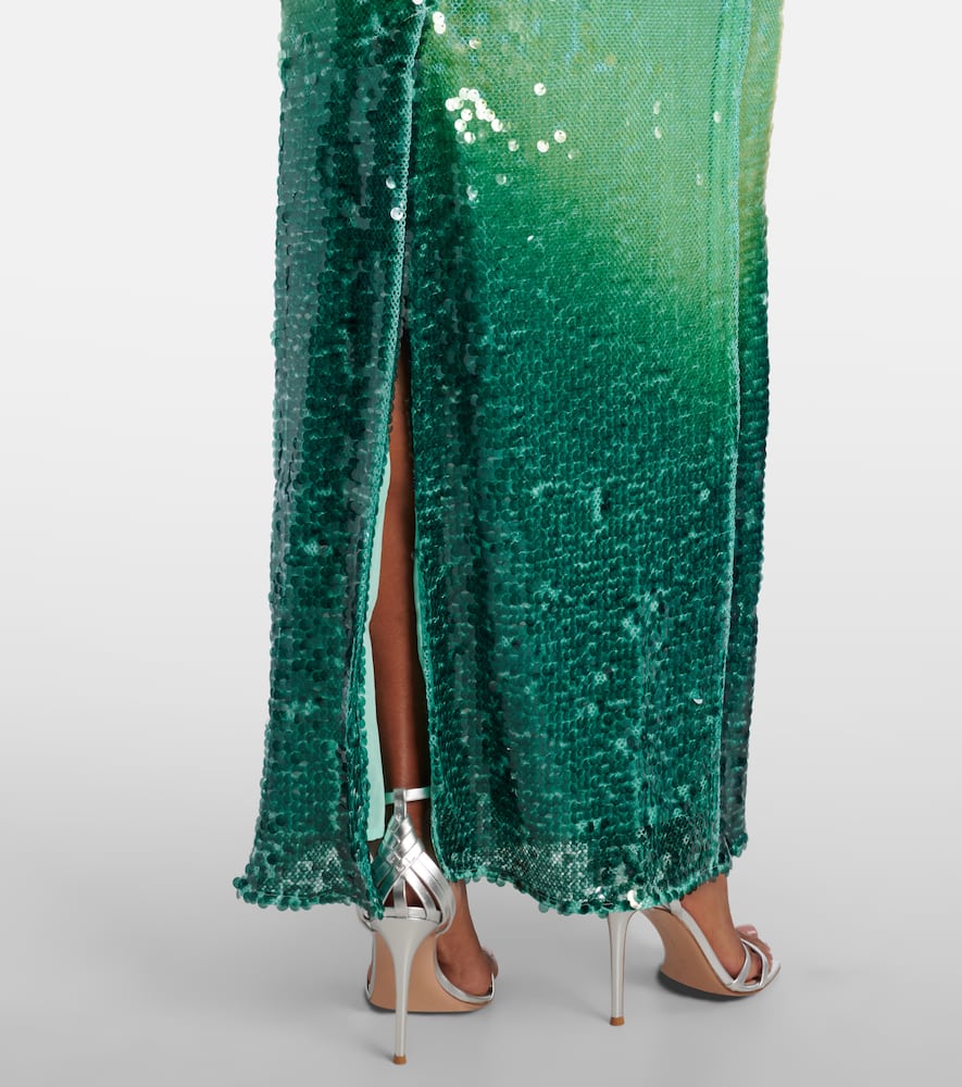 Translucent sequined semi-sheer gown