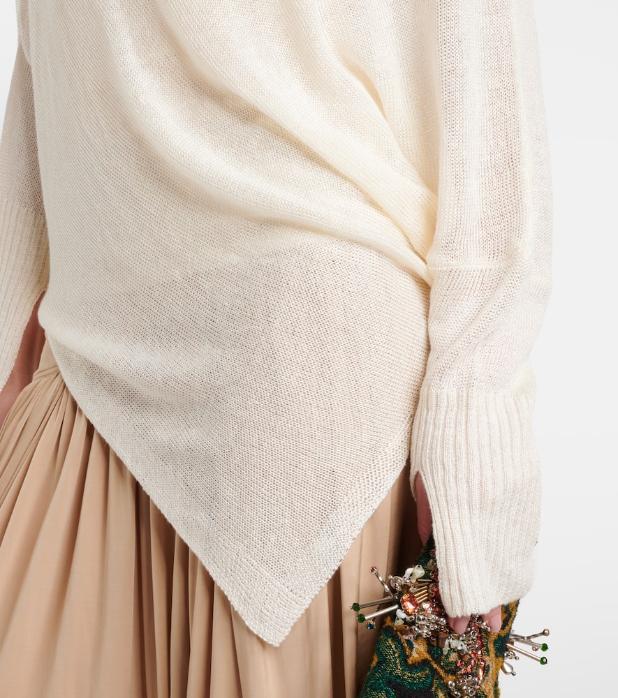 Beaded asymmetric linen-blend top