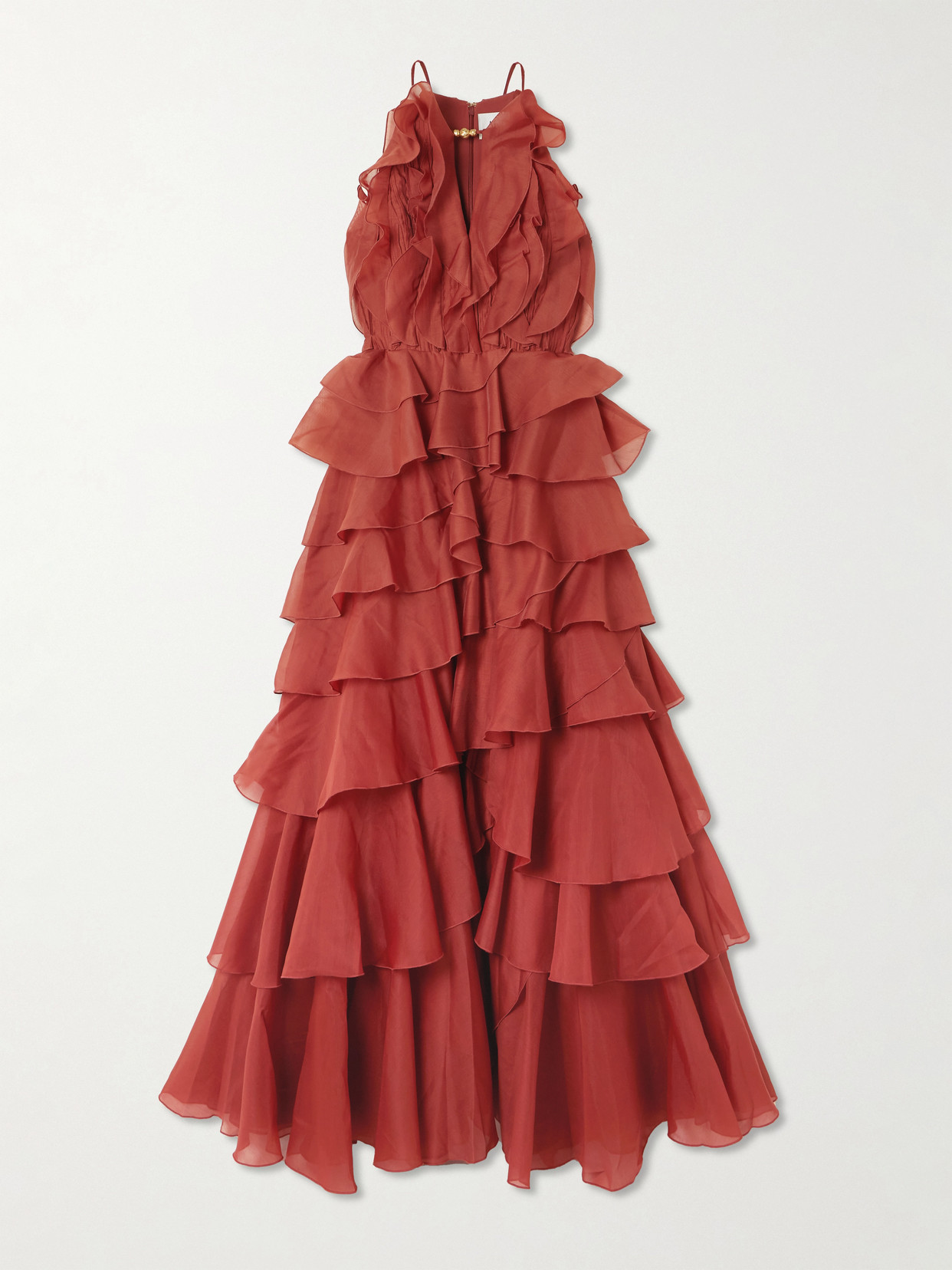 Cleo Bead-embellished Ruffled Tiered Organza Gown - UK 10