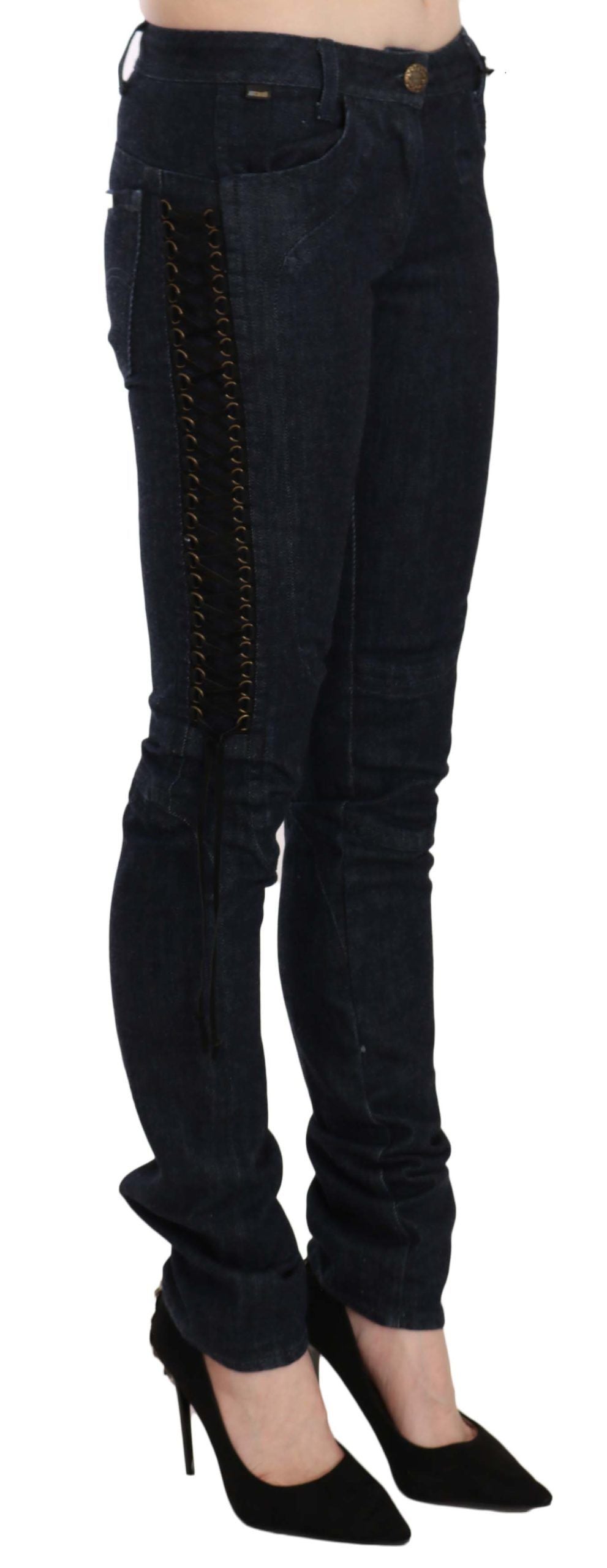 Braided-Detail Skinny Jeans — Black