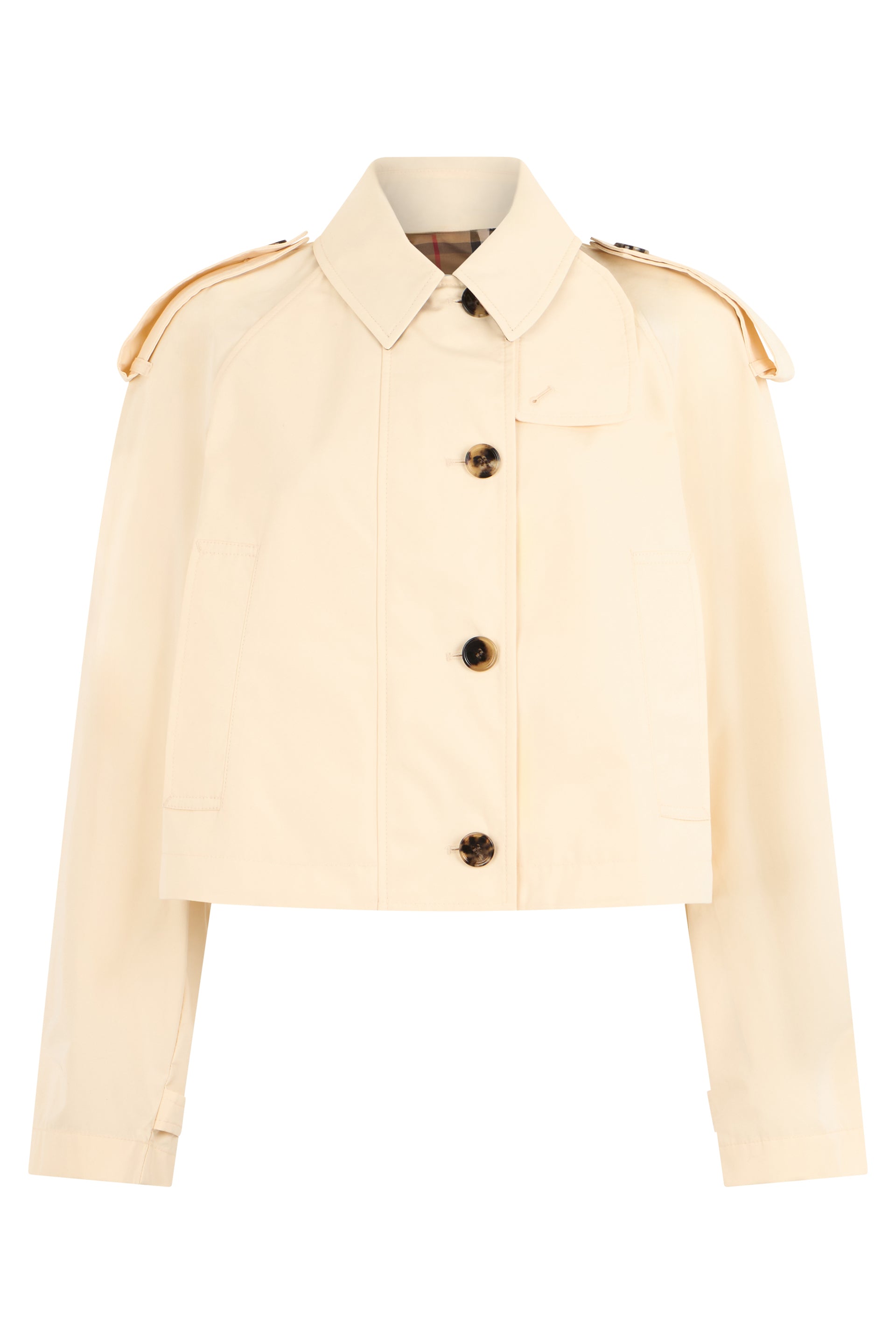 Cropped Cotton Jacket with Button Front and Straps