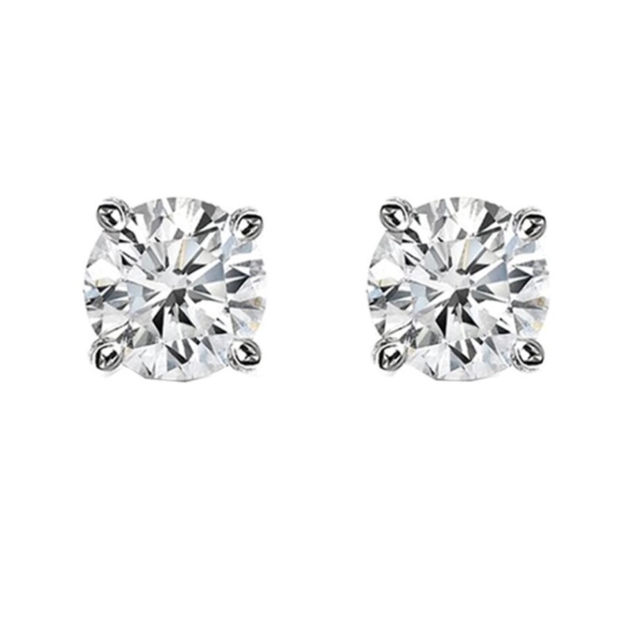 14K White Gold Round Diamond Stud Earrings