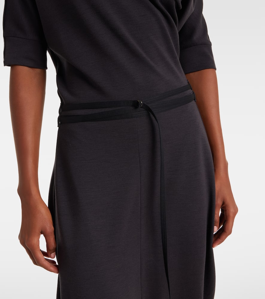 Belted asymmetric midi dress